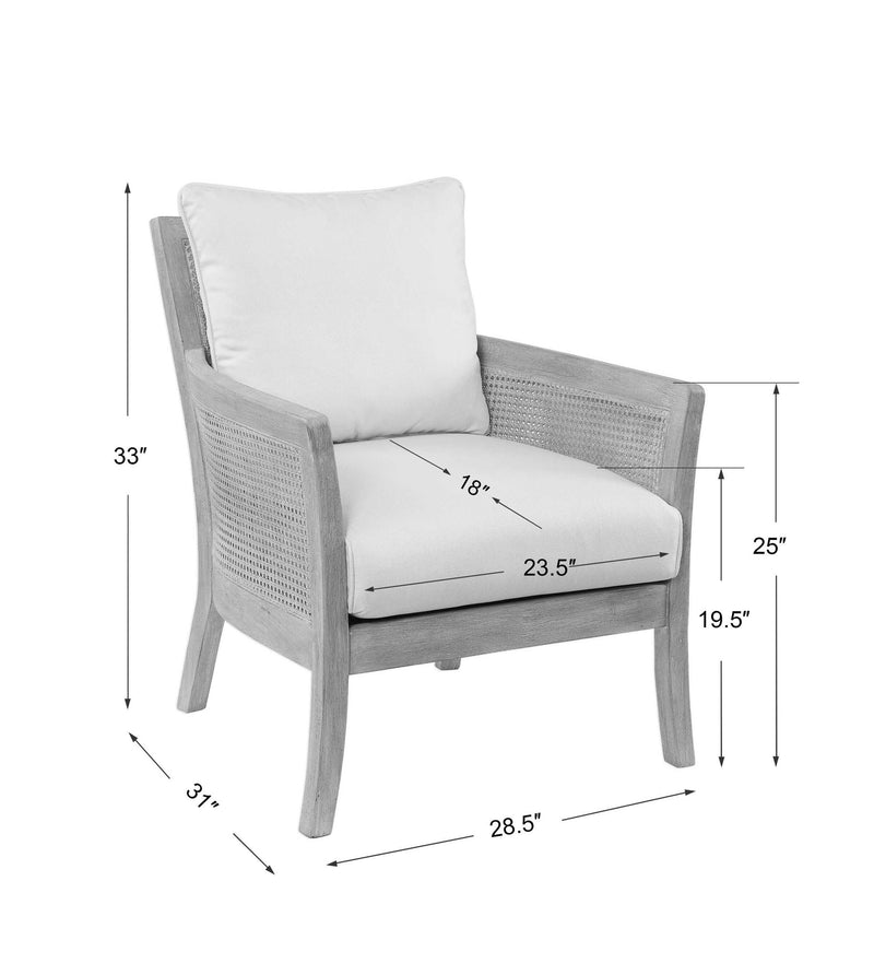 Uttermost Encore Natural Armchair in white with plush upholstery and modern design, showcasing a stylish and comfortable seating option.
