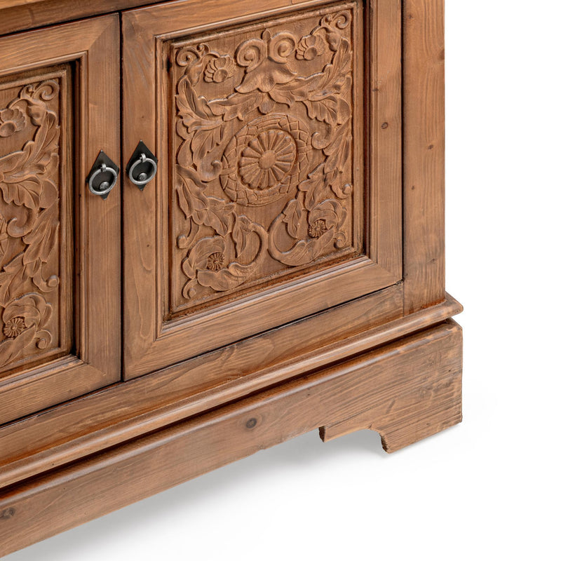 Classic Home Amita 3-drawer 4-door brown buffet cabinet with sleek wood finish and modern design, ideal for dining or living rooms.