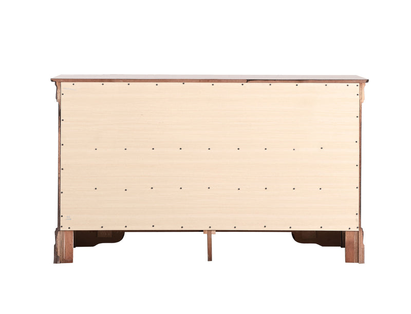 Louis Phillipe bedroom dresser by Glory Furniture showing a wooden dresser with multiple drawers and elegant design.