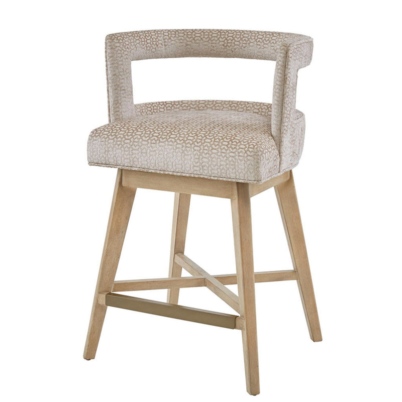 Design Swivel Counter Stool With Low Back Support Polyester And Solid Wood - Cream - R&R Furniture Gallery (Fountain Valley, CA)