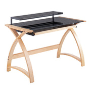 Lumi Source Bentley mid-century modern office desk with lift top, natural wood finish and black accents, sleek and stylish workspace furniture.
