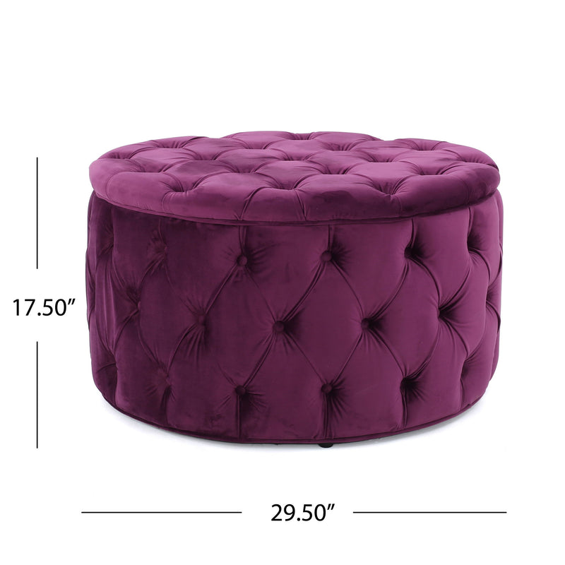 Noble House Modern Glam upholstered ottoman with plush fabric and sleek design, serving as a stylish footrest or accent piece