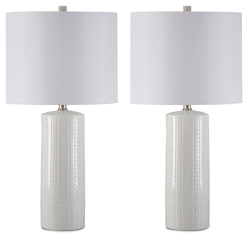 Signature Design by Ashley Steuben table lamp with a sleek base and fabric lampshade, perfect for modern home decor.