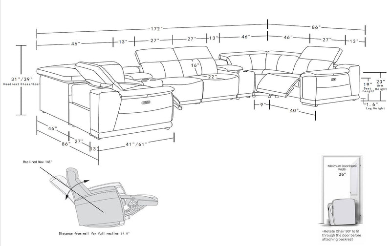 2679 - 8-Piece U-Shaped Power Reclining Sectional In Genuine Leather (2 Recliners)