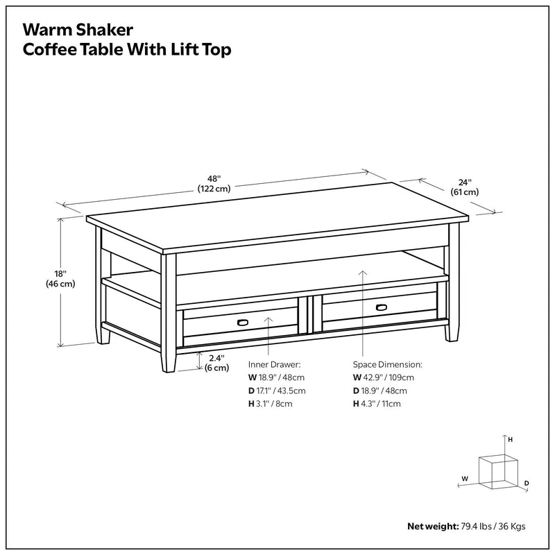 Warm Shaker - Lift Top Coffee Table With Hidden Storage And Lift Top Functionality - Brown - R&R Furniture Gallery (Fountain Valley, CA)