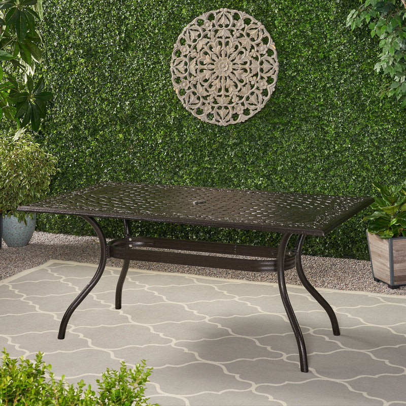 Celestine - Outdoor Cast Aluminum Dining Table With Floral Lattice Design And Umbrella Holder - R&R Furniture Gallery (Fountain Valley, CA)