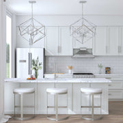 Uttermost Euclid 6-Light Cube Pendant in Nickel hanging with geometric cube design for modern pendant lighting.