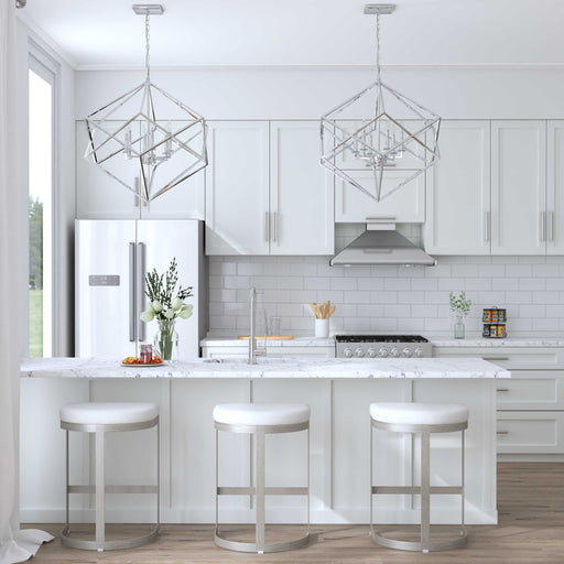 Uttermost Euclid 6-Light Cube Pendant in Nickel hanging with geometric cube design for modern pendant lighting.