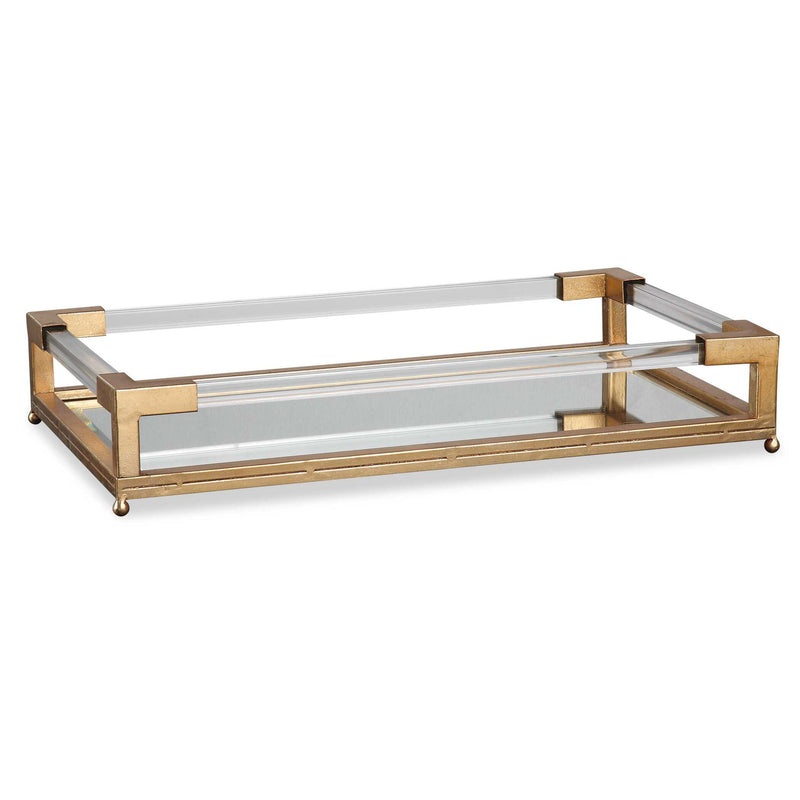 Gold mirrored tray by Uttermost featuring a stylish, reflective surface and elegant design, perfect for decorative or serving use.
