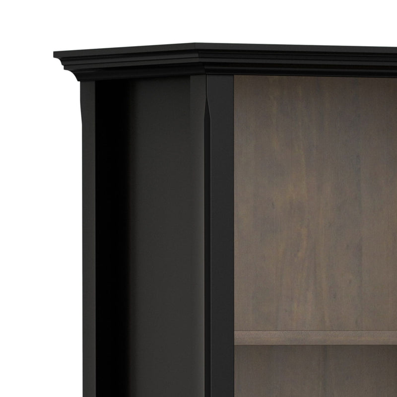 Simpli-Home Amherst standard bookcase with adjustable shelves, featuring a wooden finish and multiple shelf levels for storage.