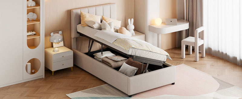 Upholstered Platform Bed With A Hydraulic Storage System - R&R Furniture Gallery (Fountain Valley, CA)