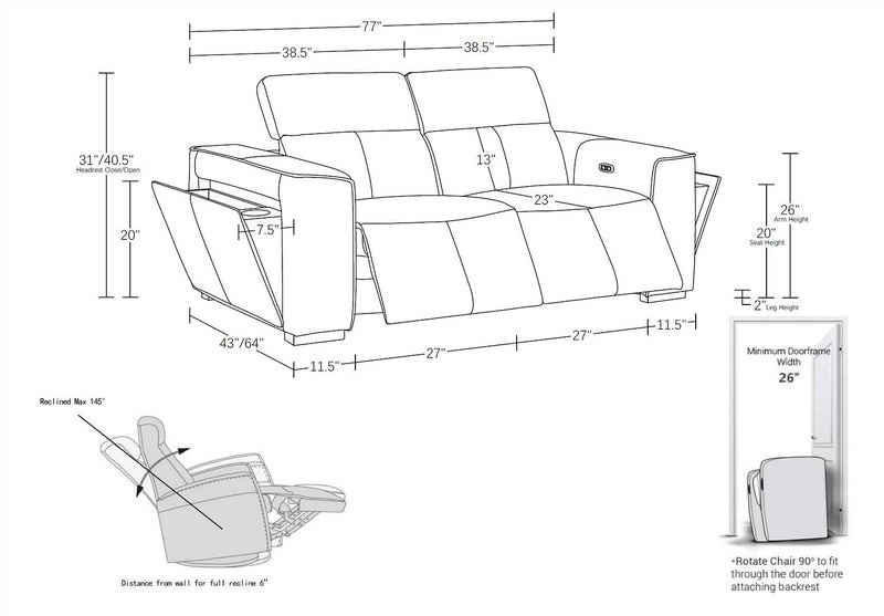 1224 - 2-Piece Modular Power Reclining Loveseat In With 2 Power Recliners & Power Headrests