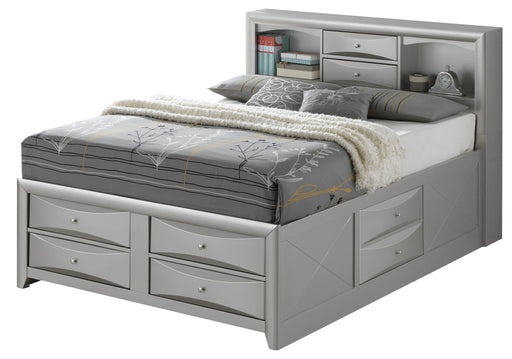 Modern storage bed with a built-in bookcase headboard by Glory Furniture, featuring sleek design and practical storage compartments.
