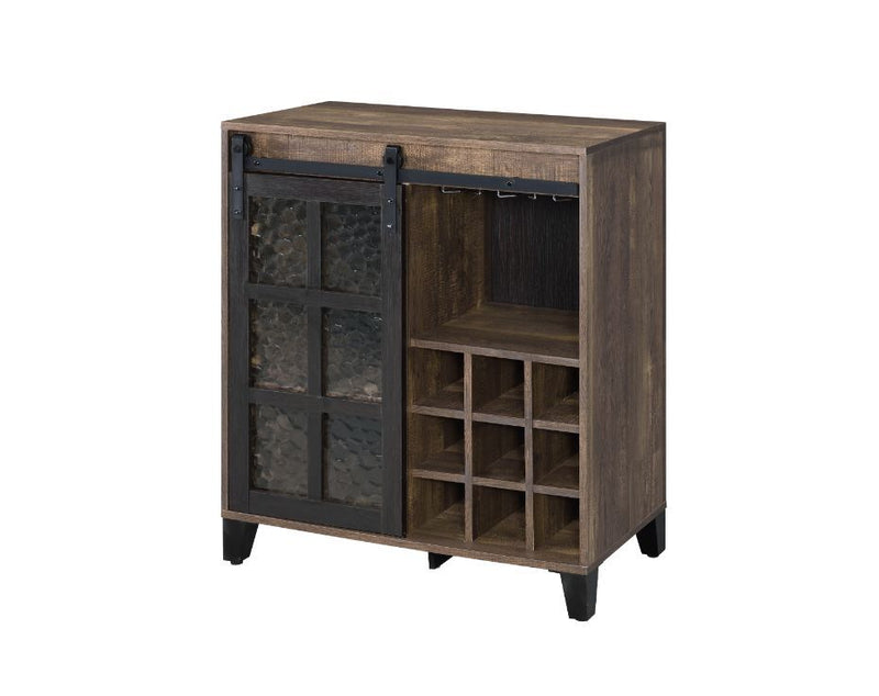 Treju - Wine Cabinet - Obscure Glass, Rustic Oak & Black - R&R Furniture Gallery (Fountain Valley, CA)
