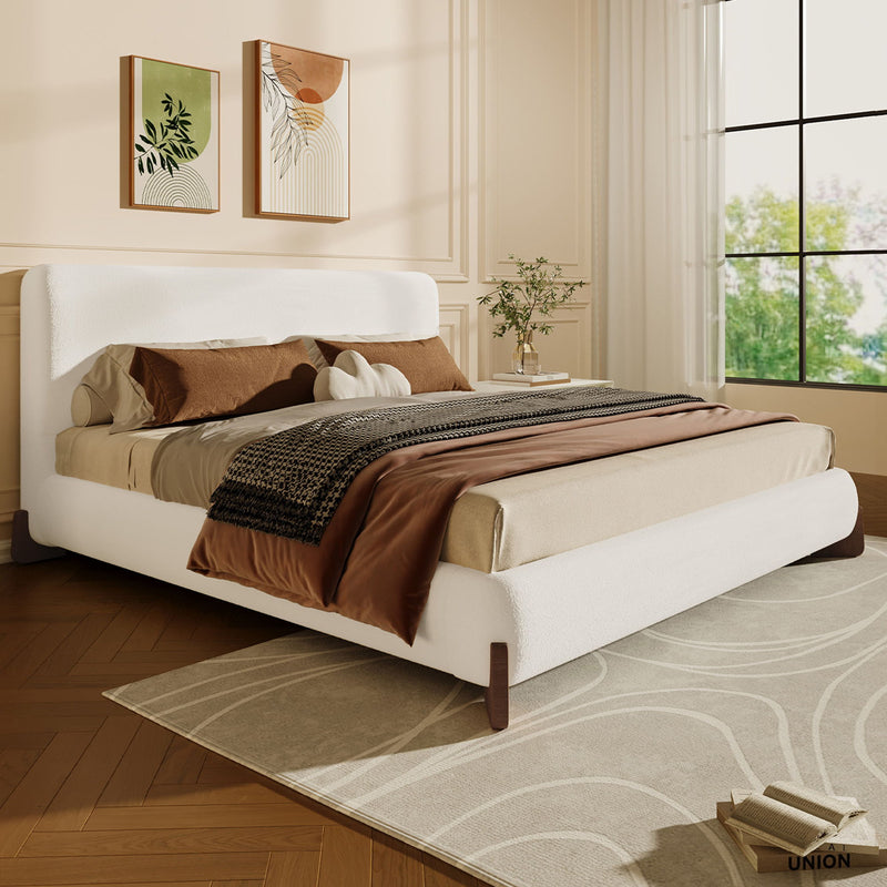 Elegant Boucle Upholstered Bed With Solid Wood Legs - R&R Furniture Gallery (Fountain Valley, CA)