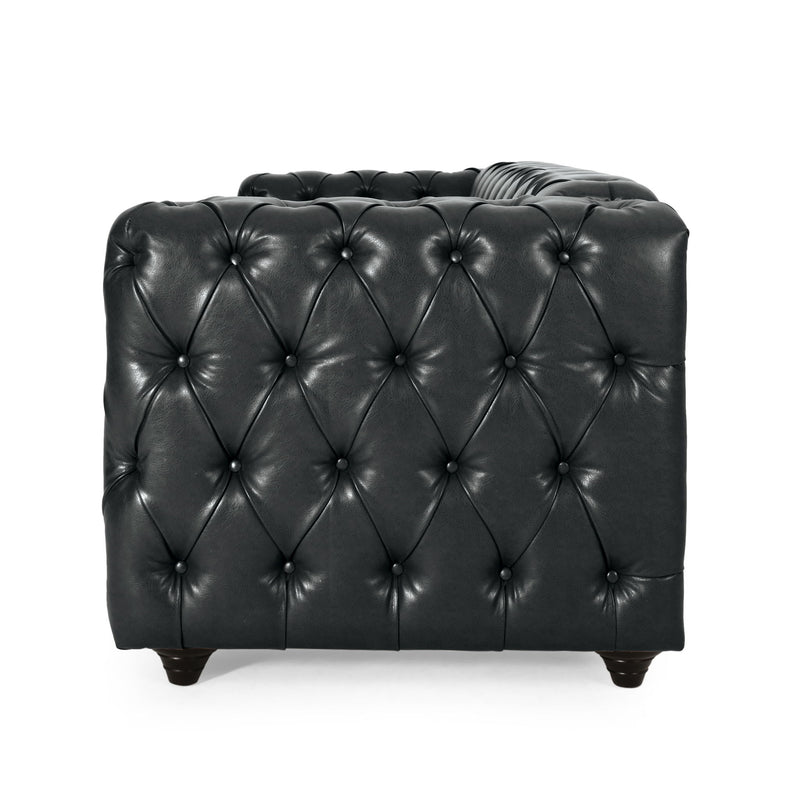 Comfy 3 Seat Sofa & Wooden Legs, For Living Room And Study - Black - R&R Furniture Gallery (Fountain Valley, CA)
