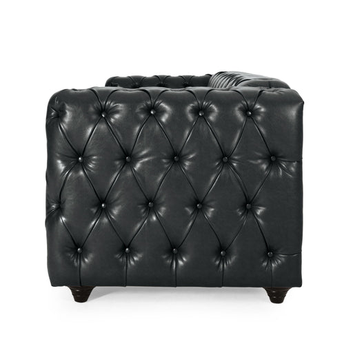 Comfy 3 Seat Sofa & Wooden Legs, For Living Room And Study - Black - R&R Furniture Gallery (Fountain Valley, CA)