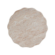 Beige lightweight concrete side table with travertine top, suitable for indoor or outdoor use, by Noble House.