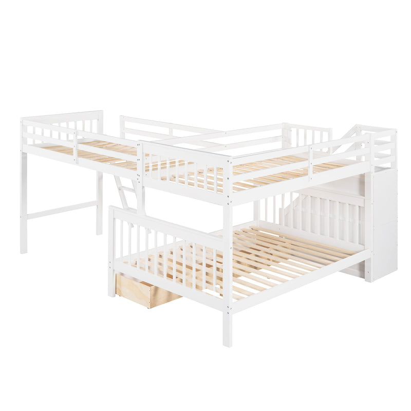 Solid L Shaped Bunk Bed With 3 Drawers, Ladder And Staircase - R&R Furniture Gallery (Fountain Valley, CA)