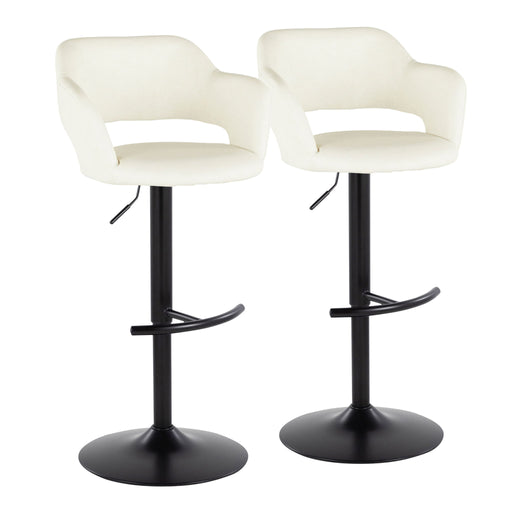 Set of two Lumi Source Margarite contemporary adjustable barstools with swivel, rounded T footrest, ideal for modern kitchen or bar area.