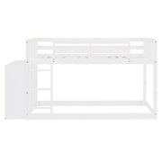 DreamHaus bunk bed with built-in four drawers and three shelves, showcasing a sturdy wooden frame and ample storage space.