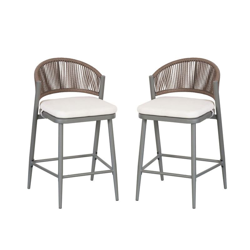 Outdoor 26" Counter Height Metal Frame Counter Stools With Scallop Shaped Backrest & Water Resistant Cushions - R&R Furniture Gallery (Fountain Valley, CA)