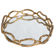 Gold chain mirrored tray by Uttermost, showcasing a luxurious rectangular tray with chain detail and reflective mirrored surface.