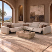 Aris - Modern Beige Fabric Sectional Sofa w/ 3 Power Recliners & Headrests — view 3