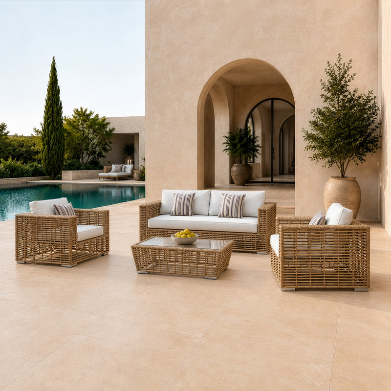 Ko Tao - Outdoor Beige + Wicker Sofa — view 4