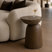 Lenin - Modern Faux Marble + Wood Texture Concrete End Table — view 5
