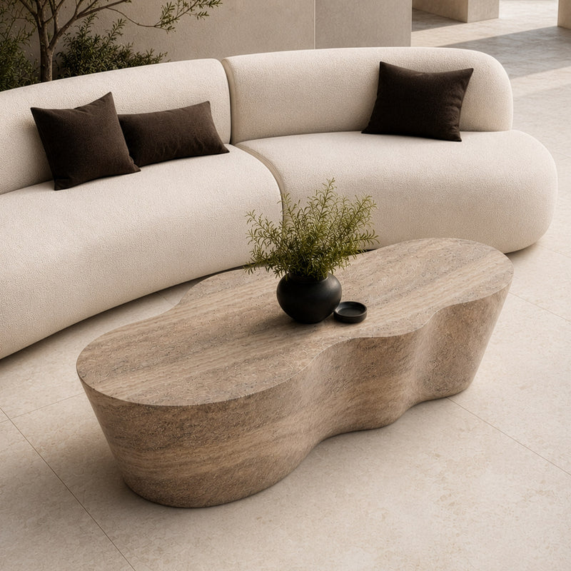 Meru - Modern Faux Travertine Concrete Coffee Table — view 5