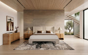 Newhart - Modern Beige Fabric + Natural Oak 4-Piece Bedroom Set