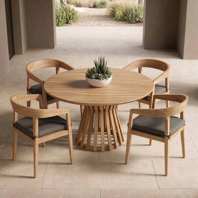 Sintra - Outdoor Grey + Eucalyptus Round Dining Table Set — view 5