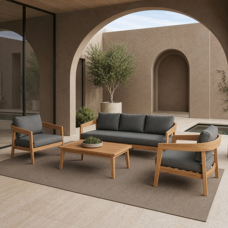 Sintra - Outdoor Grey Fabric + Eucalyptus Sofa Set — view 3