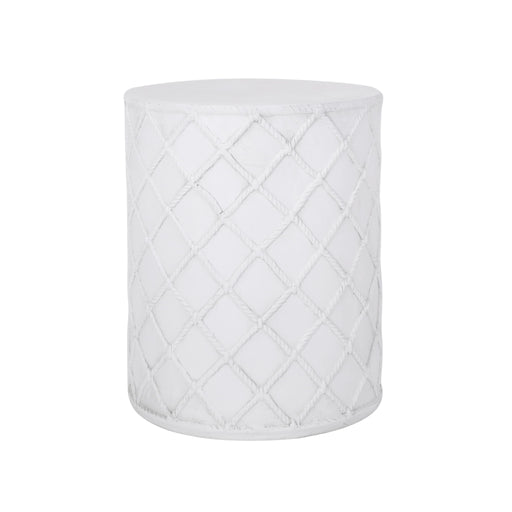 Outdoor antique white end table by Noble House, featuring a classic design with a sturdy wooden surface and decorative metal accents.