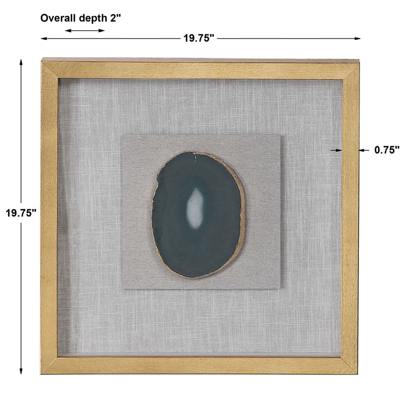 Keeva Agate Stone Shadow Box wall decor by Uttermost featuring gold accents and natural agate stone details.