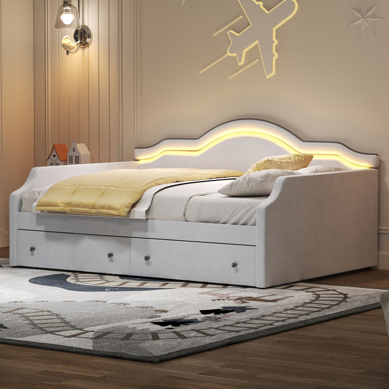 Upholstered Daybed With LED Lights And 2 Drawersme - R&R Furniture Gallery (Fountain Valley, CA)