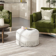 Yolanda - Round Upholstered Accent Ottoman - Almond White - R&R Furniture Gallery (Fountain Valley, CA)