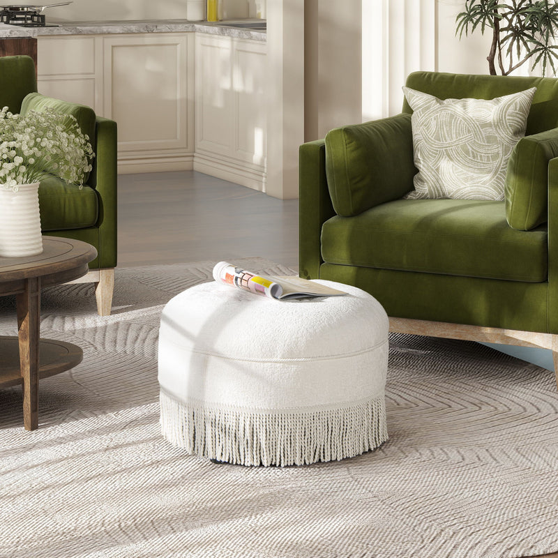 Yolanda - Round Upholstered Accent Ottoman - Almond White - R&R Furniture Gallery (Fountain Valley, CA)