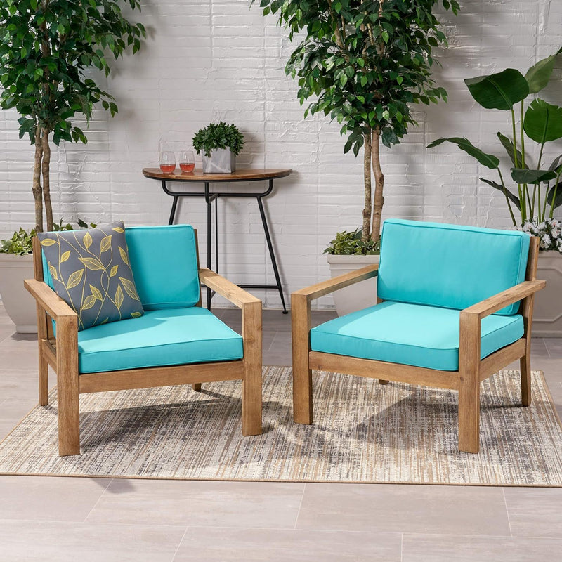 Antoine - Outdoor Acacia Wood Club Chairs With Cushions, (Set of 2) - R&R Furniture Gallery (Fountain Valley, CA)