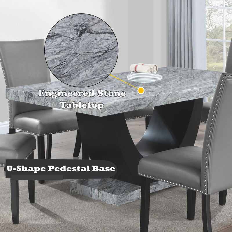 Caralin - Dining Table - Engineered Stone & Black - R&R Furniture Gallery (Fountain Valley, CA)