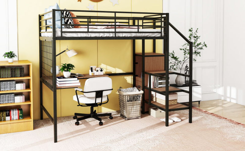 Loft Bed With Desk And Grid, Stylish Frame With Lateral Storage Ladder And Wardrobe - R&R Furniture Gallery (Fountain Valley, CA)
