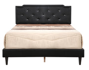 Button tufted upholstered bed from Glory Furniture, showcasing a cozy, elegant design with plush fabric and tufted headboard.