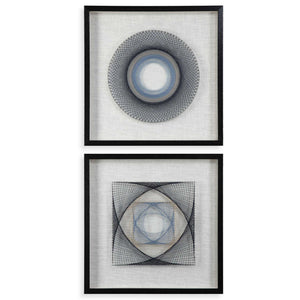 Pair of black geometric art wall decor by Uttermost, featuring modern string design on a set of two pieces.
