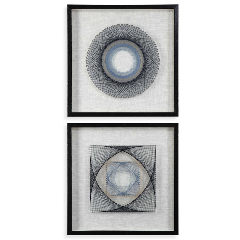 Pair of black geometric art wall decor by Uttermost, featuring modern string design on a set of two pieces.