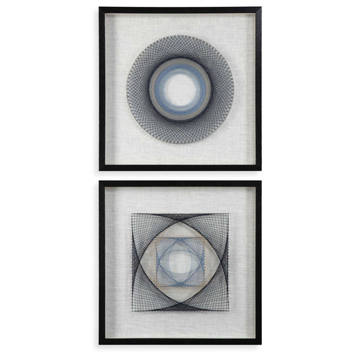 Pair of black geometric art wall decor by Uttermost, featuring modern string design on a set of two pieces.