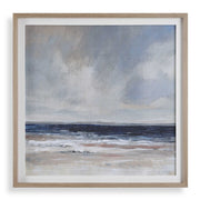 Uttermost Distant Land framed print featuring a blue landscape scene with a modern, sleek wooden frame, suitable for wall decor.