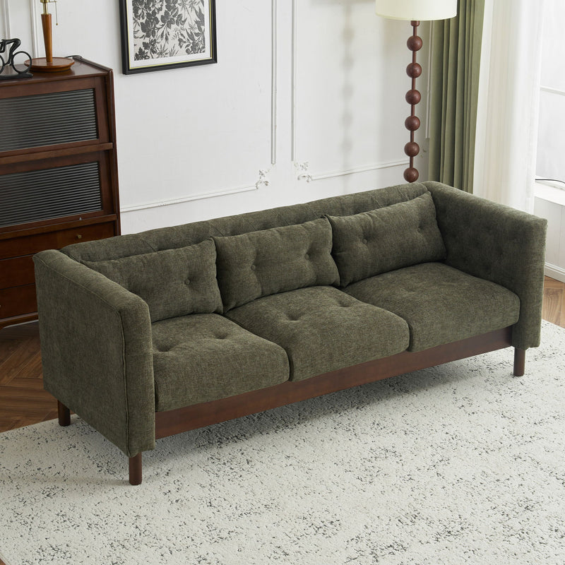 Noble House modern 3-seater upholstered sofa with tufted design, featuring plush cushions and clean lines for a stylish living room.