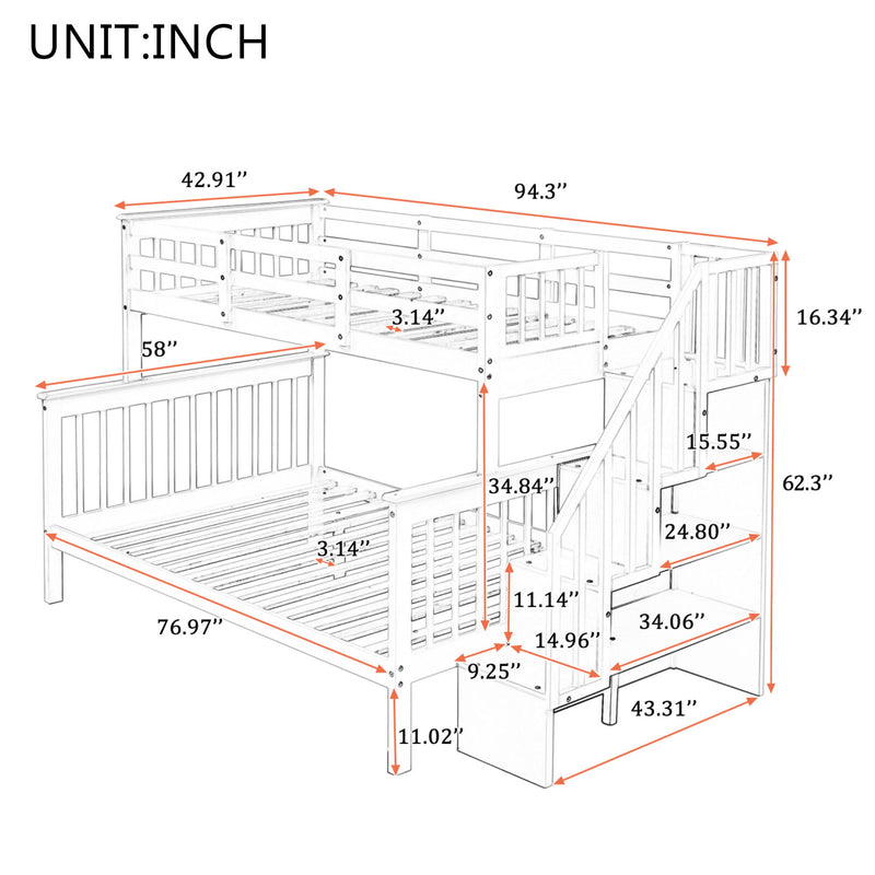 Stairway Bunk Bed With Storage And Guard Rail For Bedroom - R&R Furniture Gallery (Fountain Valley, CA)