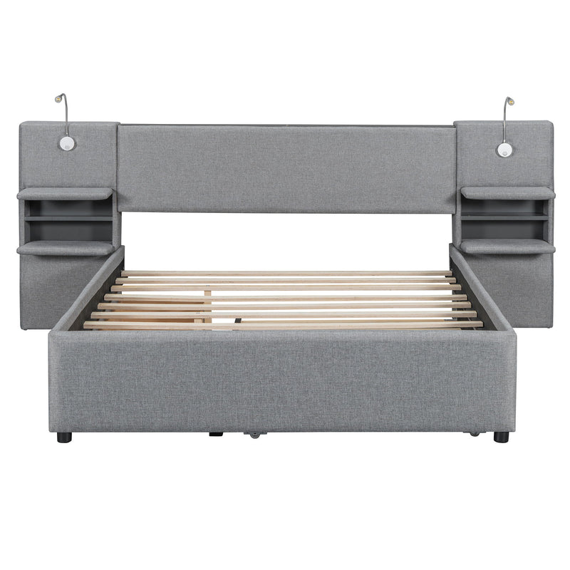 Upholstered Platform Bed With Reading Lights, Drawers, Trundle And Shelves - R&R Furniture Gallery (Fountain Valley, CA)
